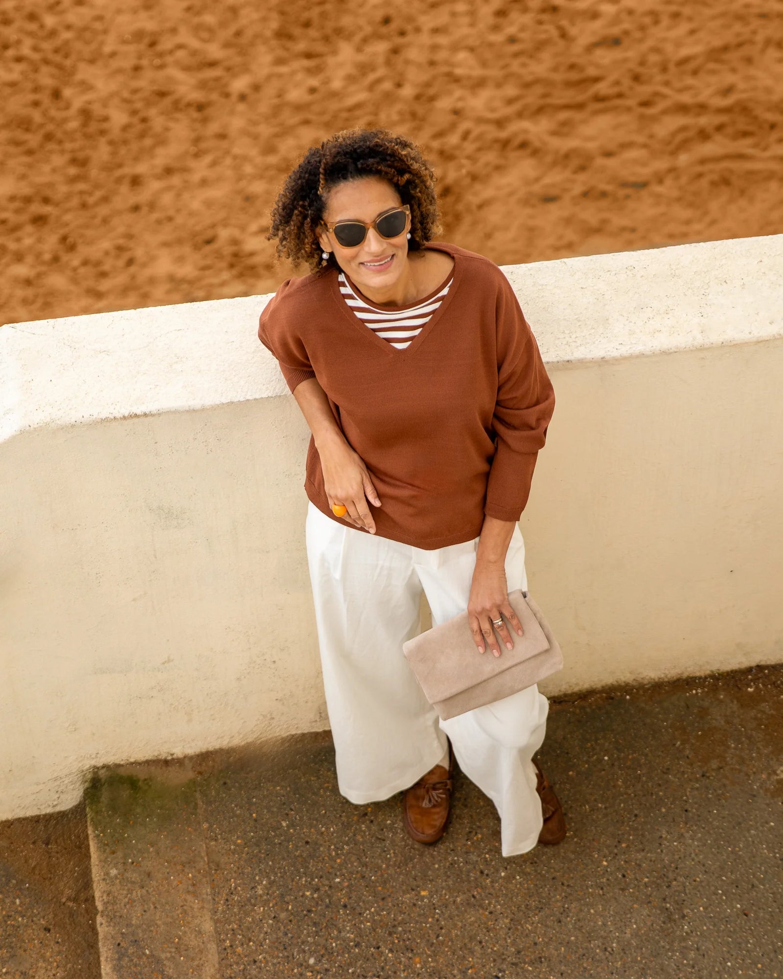 Chalk Rebecca Tobacco & Ecru Stripe Top