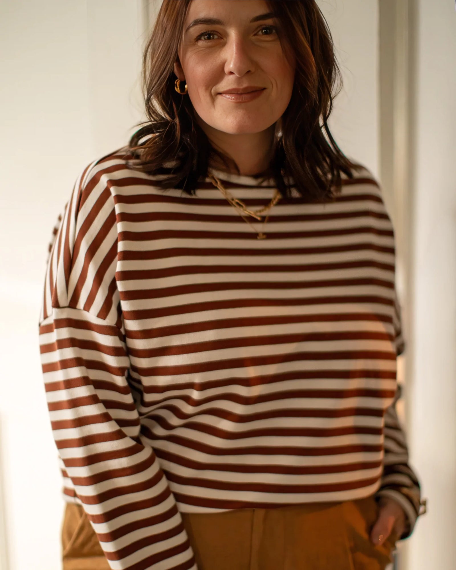 Chalk Rebecca Tobacco & Ecru Stripe Top