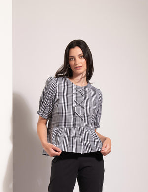 Foil My Tie Black Check Top