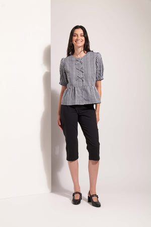 Foil My Tie Black Check Top