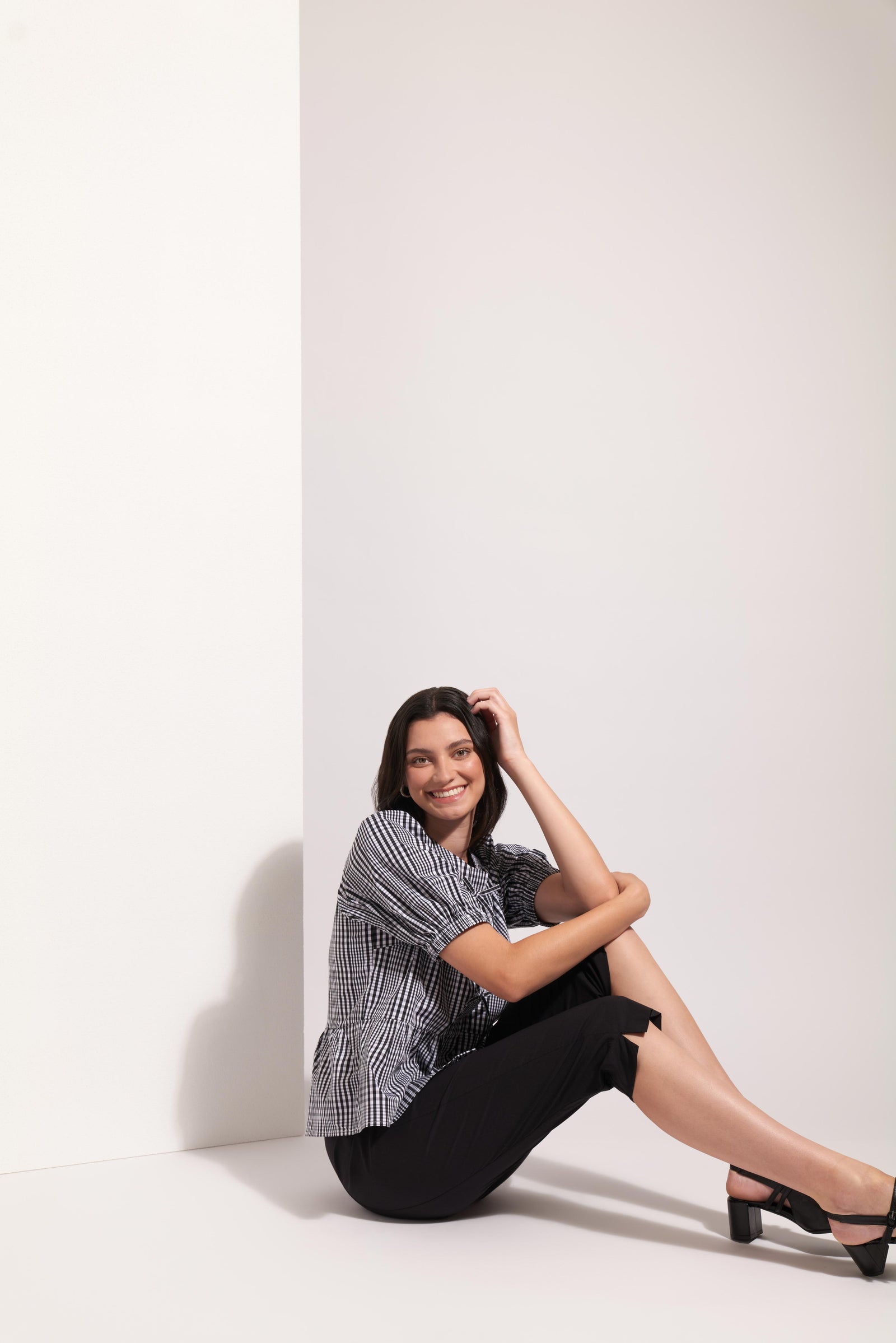 Foil My Tie Black Check Top