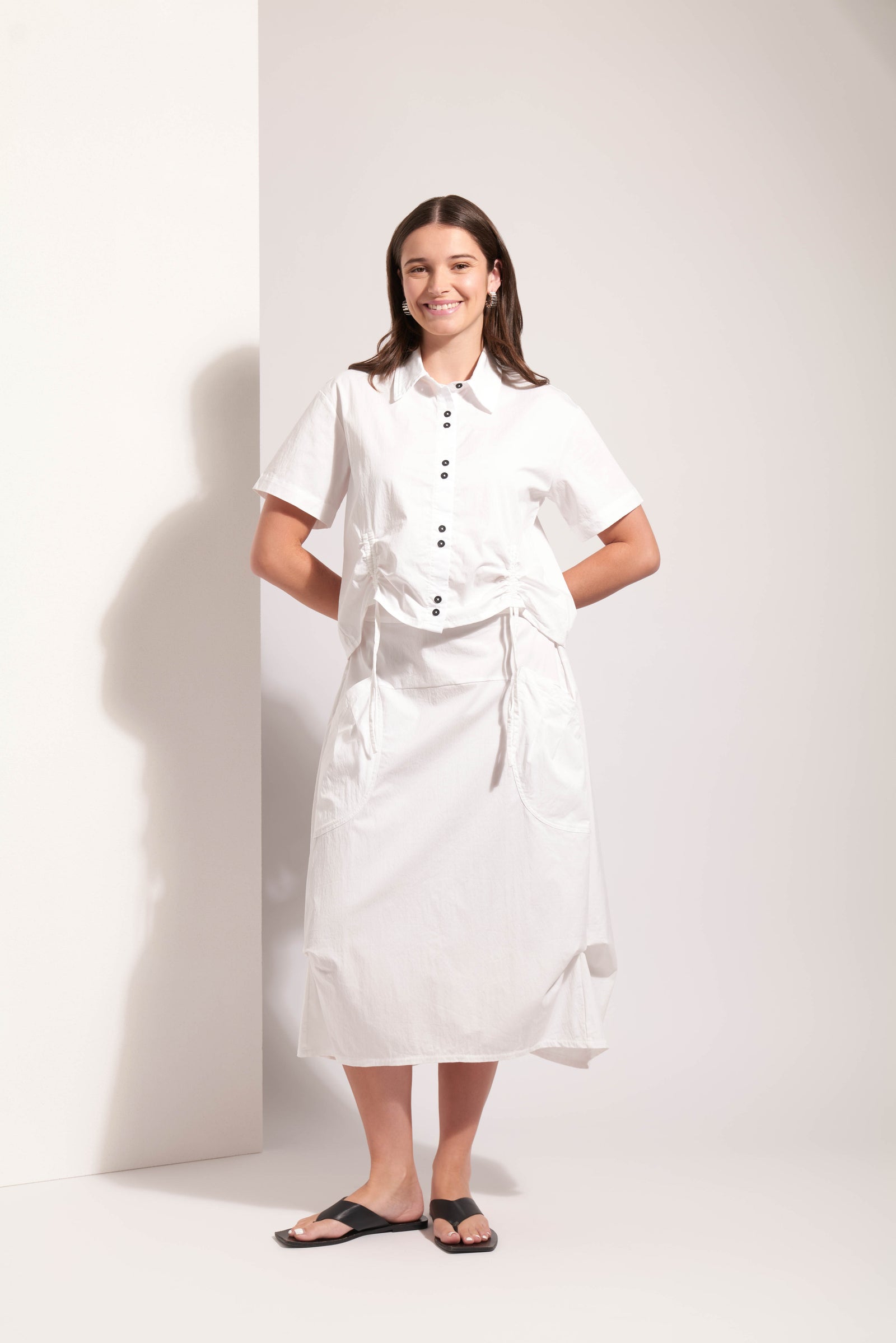 Foil In Tucks White Skirt