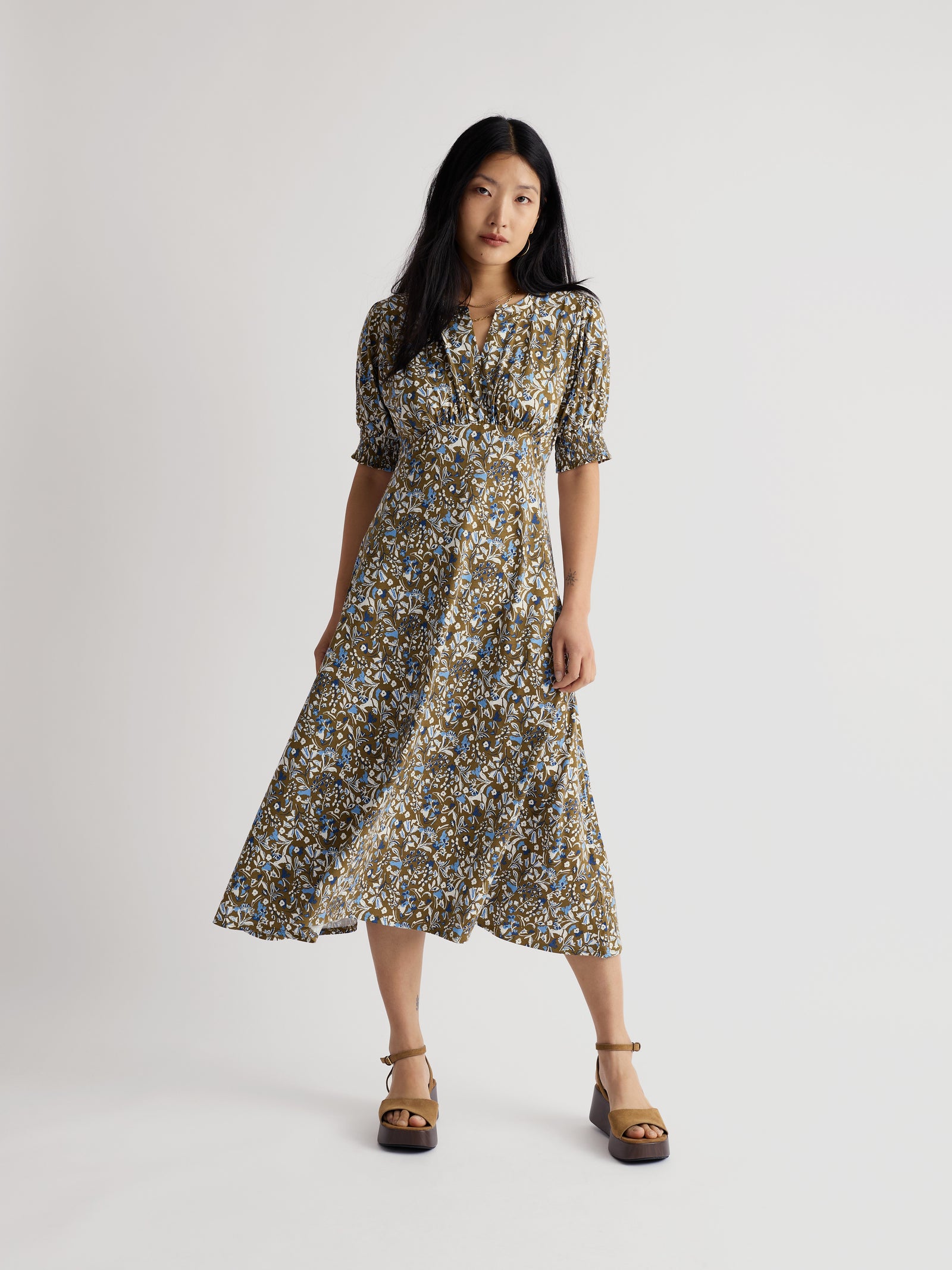Seasalt Woodland Floral Seagrass Fenil Empire Line Midi Dress