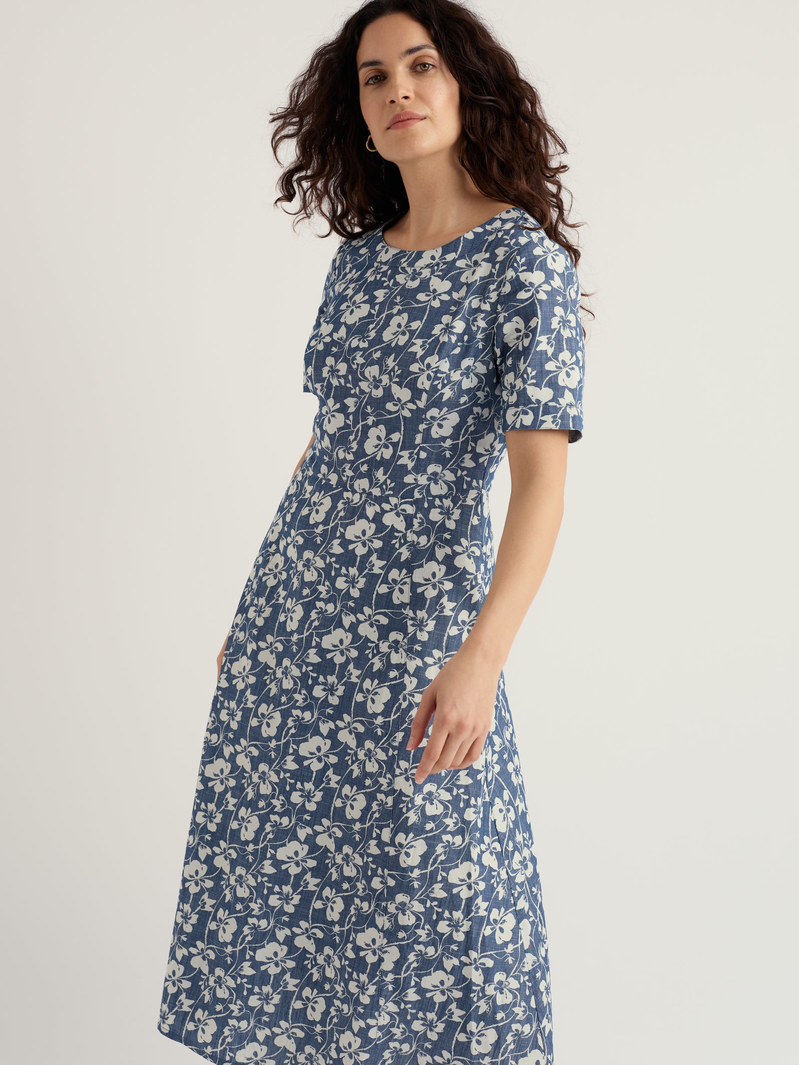 Seasalt Mallow Vine Indigo Fox Path Printed Chambray Dress