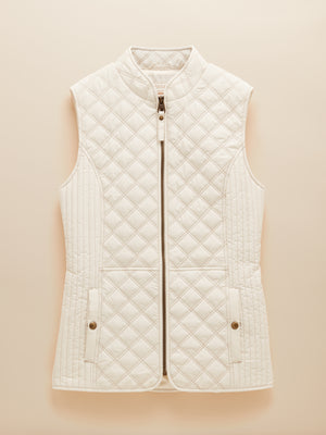 Joules Minx Cream Showerproof Diamond Quilted Gilet with Adjustable Waist