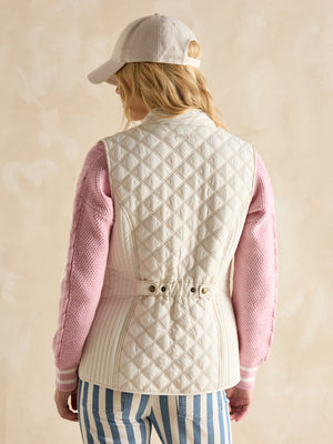 Joules Minx Cream Showerproof Diamond Quilted Gilet with Adjustable Waist