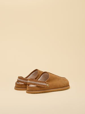 Joules Chestnut Brown Suede Faux Fur Lined House Clogs