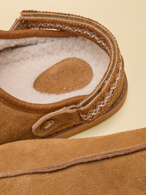 Joules Chestnut Brown Suede Faux Fur Lined House Clogs