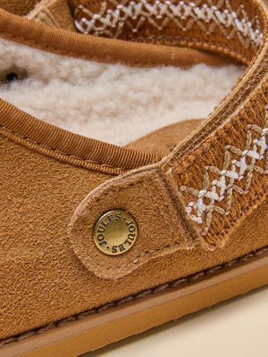 Joules Chestnut Brown Suede Faux Fur Lined House Clogs