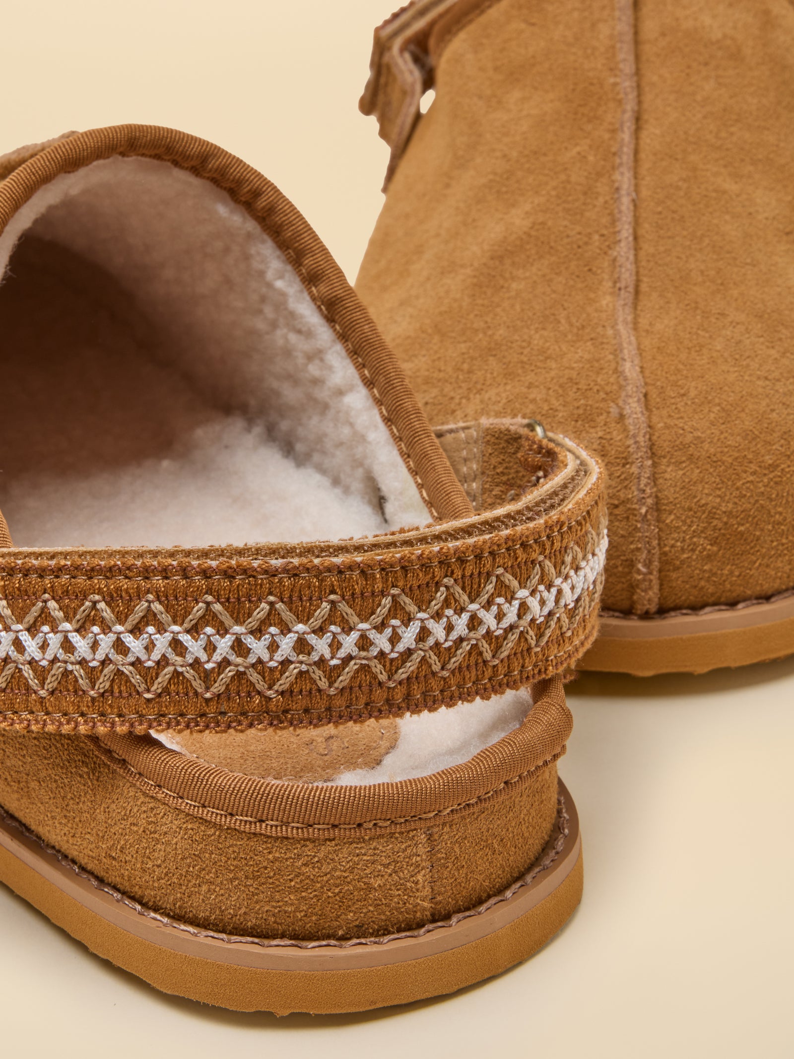 Joules Chestnut Brown Suede Faux Fur Lined House Clogs