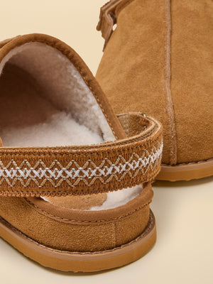 Joules Chestnut Brown Suede Faux Fur Lined House Clogs