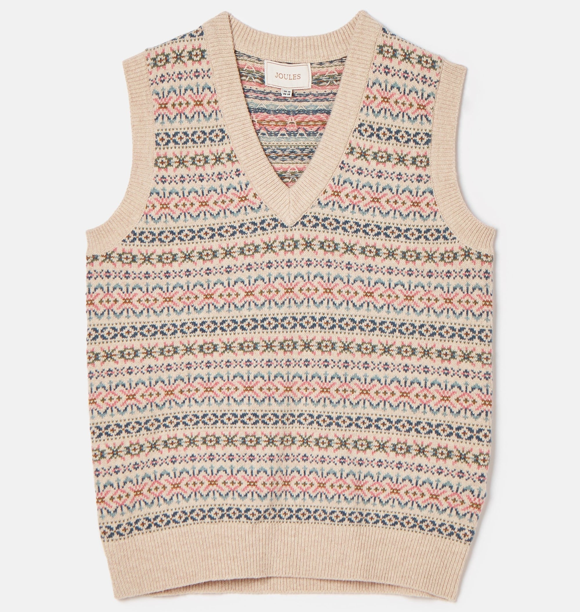 Joules Islay Oatmeal V Neck Fair Isle Knitted Vest