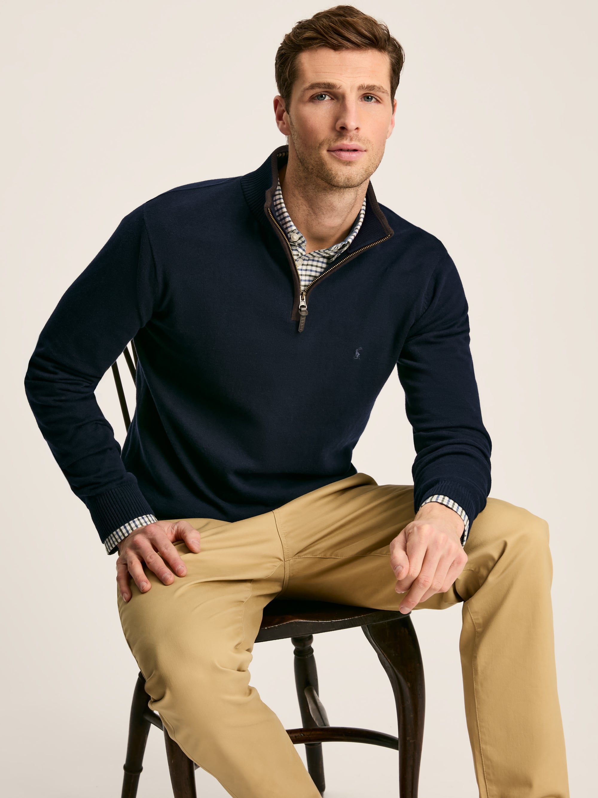 Joules Hillside Navy Quarter Zip Knit Jumper