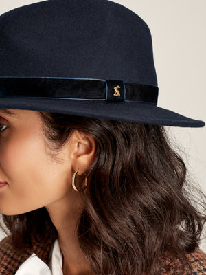 Joules Maude Navy Blue Wool Fedora Hat