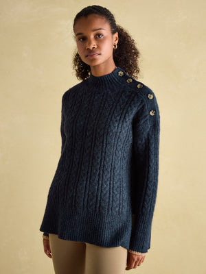 Joules Betsy Navy Button Shoulder Cable Jumper