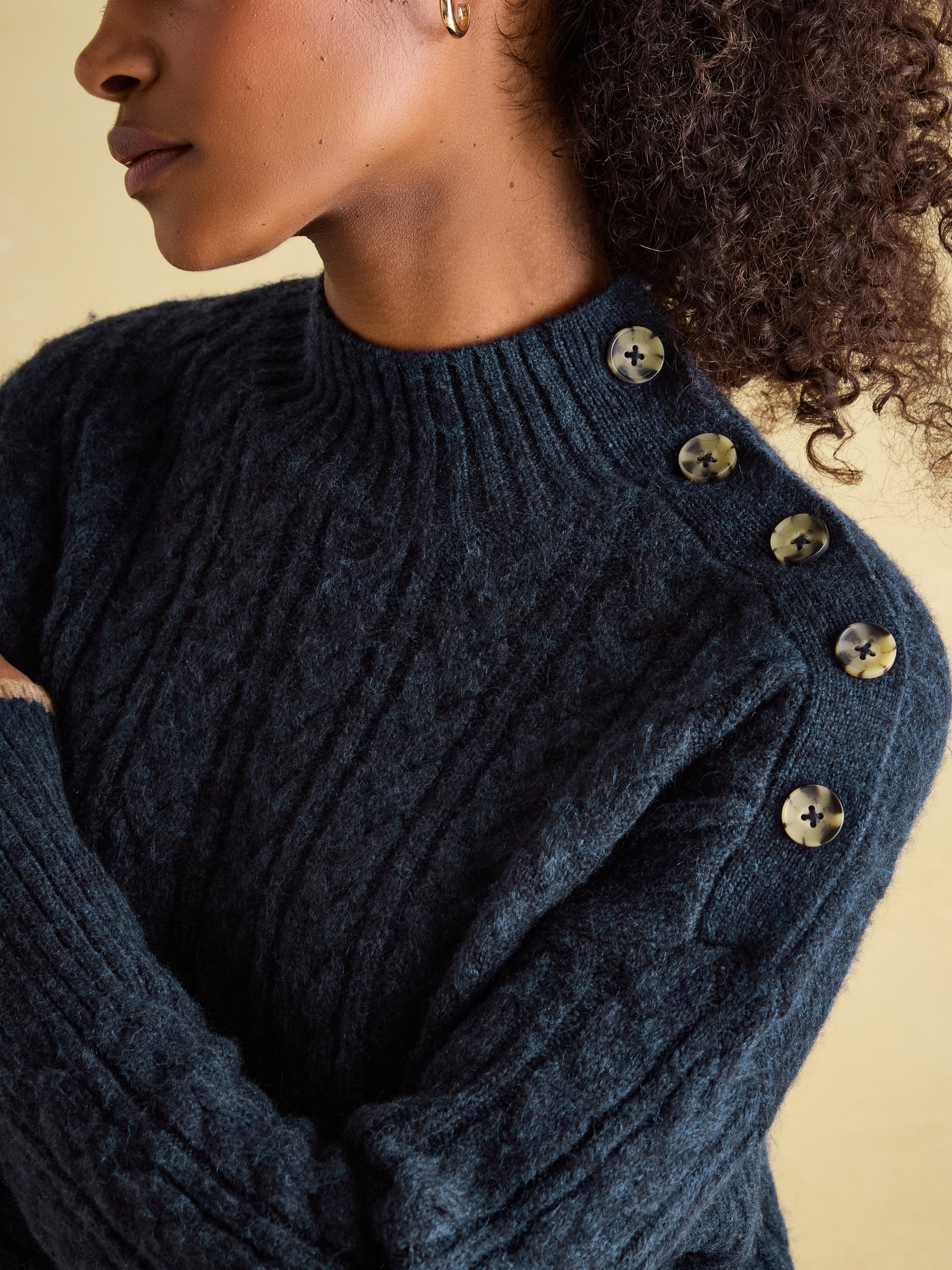 Joules Betsy Navy Button Shoulder Cable Jumper