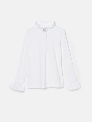 Joules Kate White Long Sleeve Frilled Neck Top