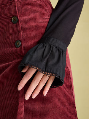 Joules Kate Black Long Sleeve Frilled Neck Top