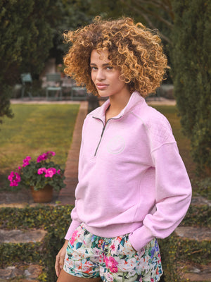 Joules Racquet Pink Embroidered Quarter Zip Sweatshirt
