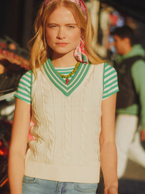 Joules Deuce Cream Cotton Cable Knit Cricket Vest