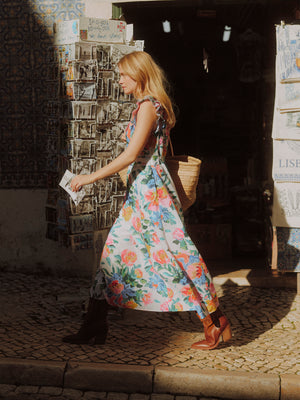 Joules Samantha White Multi Artist Floral Woven Maxi Dress