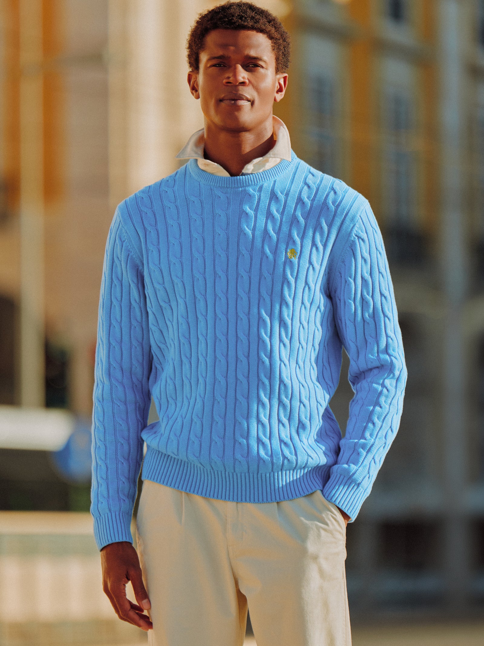 Joules Light Blue Hillside Crew Neck Cotton Cable Knit Jumper