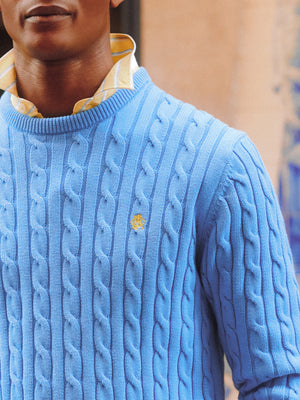 Joules Light Blue Hillside Crew Neck Cotton Cable Knit Jumper