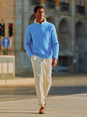 Joules Light Blue Hillside Crew Neck Cotton Cable Knit Jumper
