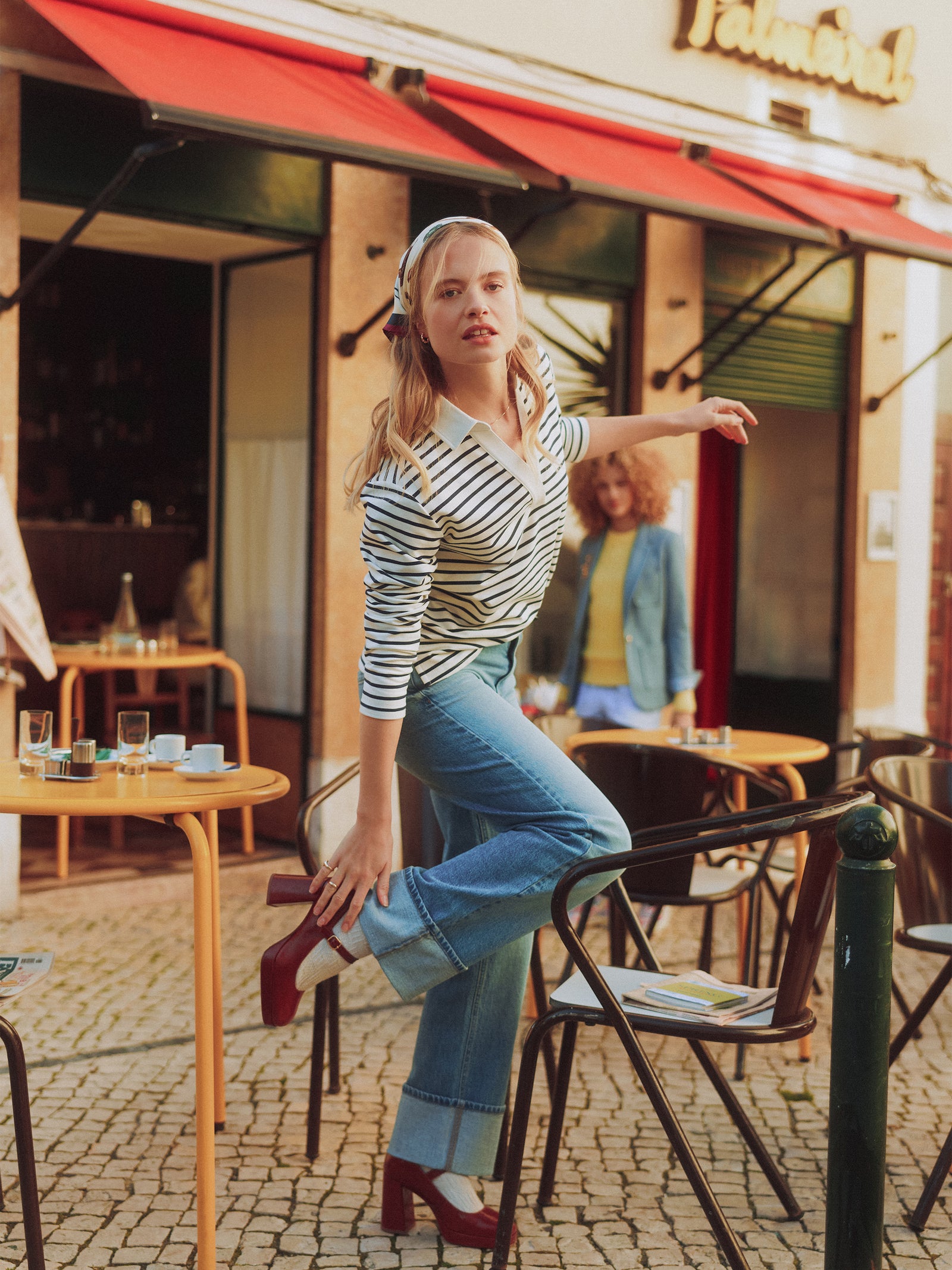 Joules High Waisted Mid Blue Wide Leg Turn Up Jeans