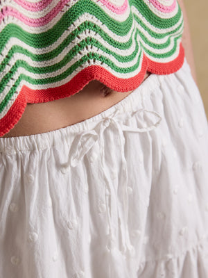 Joules Broderie Tiered White Maxi Skirt