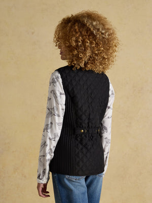 Joules Minx Black Showerproof Diamond Quilted Gilet with Adjustable Waist