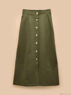 Joules Twyla Khaki Green Midi Chino Skirt