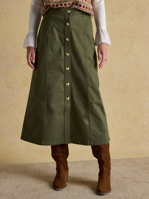 Joules Twyla Khaki Green Midi Chino Skirt