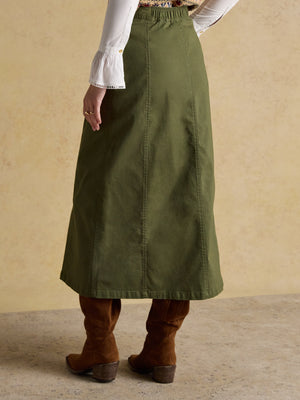 Joules Twyla Khaki Green Midi Chino Skirt