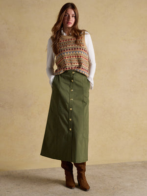 Joules Twyla Khaki Green Midi Chino Skirt