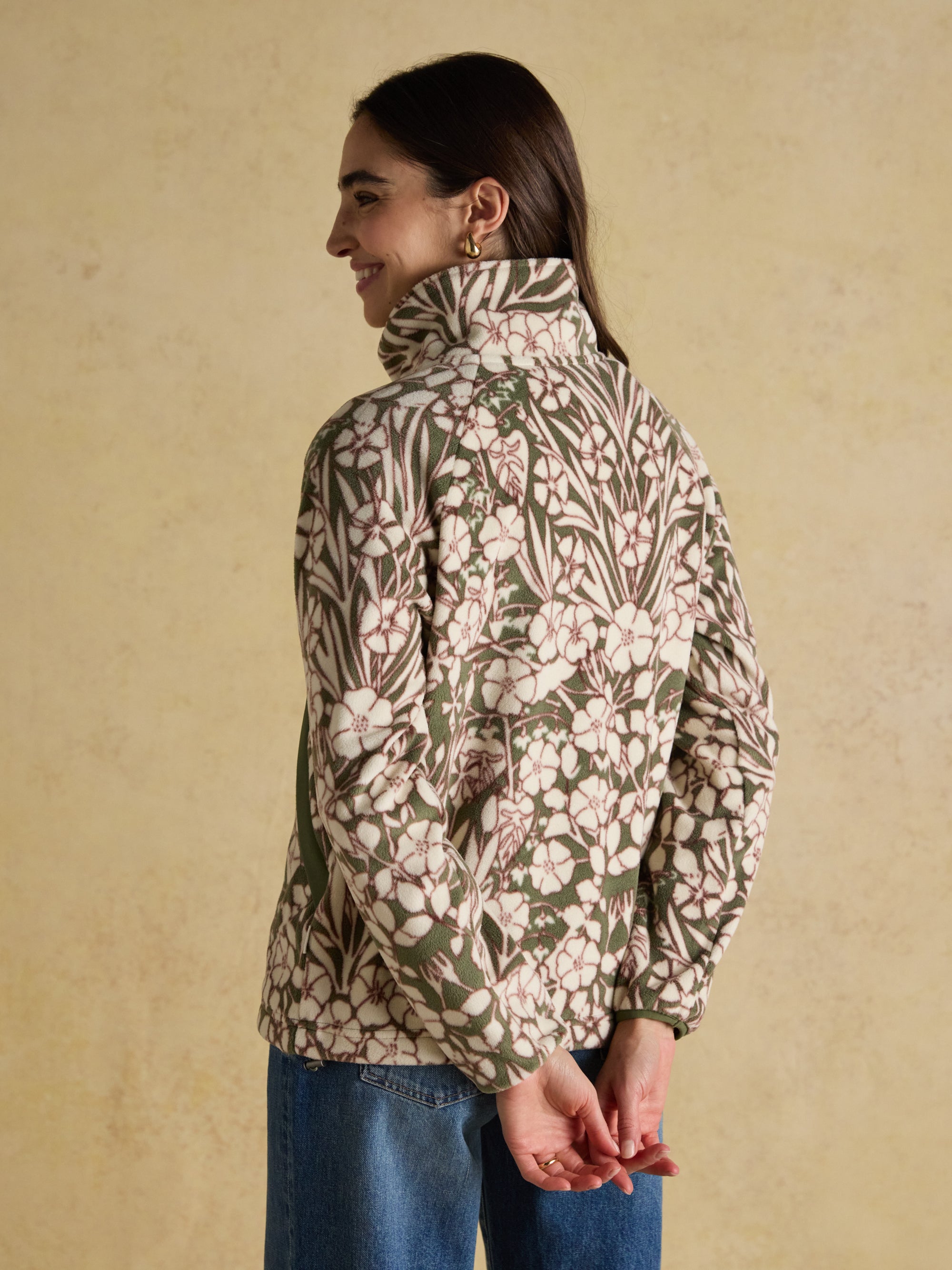 Joules Olivia Green Floral Quarter Zip Fleece