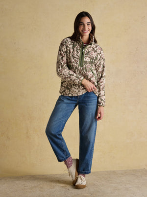 Joules Olivia Green Floral Quarter Zip Fleece
