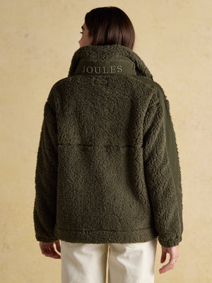 Joules Tilly Khaki Green Quarter Zip Borg Fleece