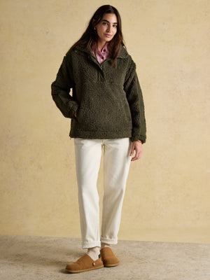 Joules Tilly Khaki Green Quarter Zip Borg Fleece