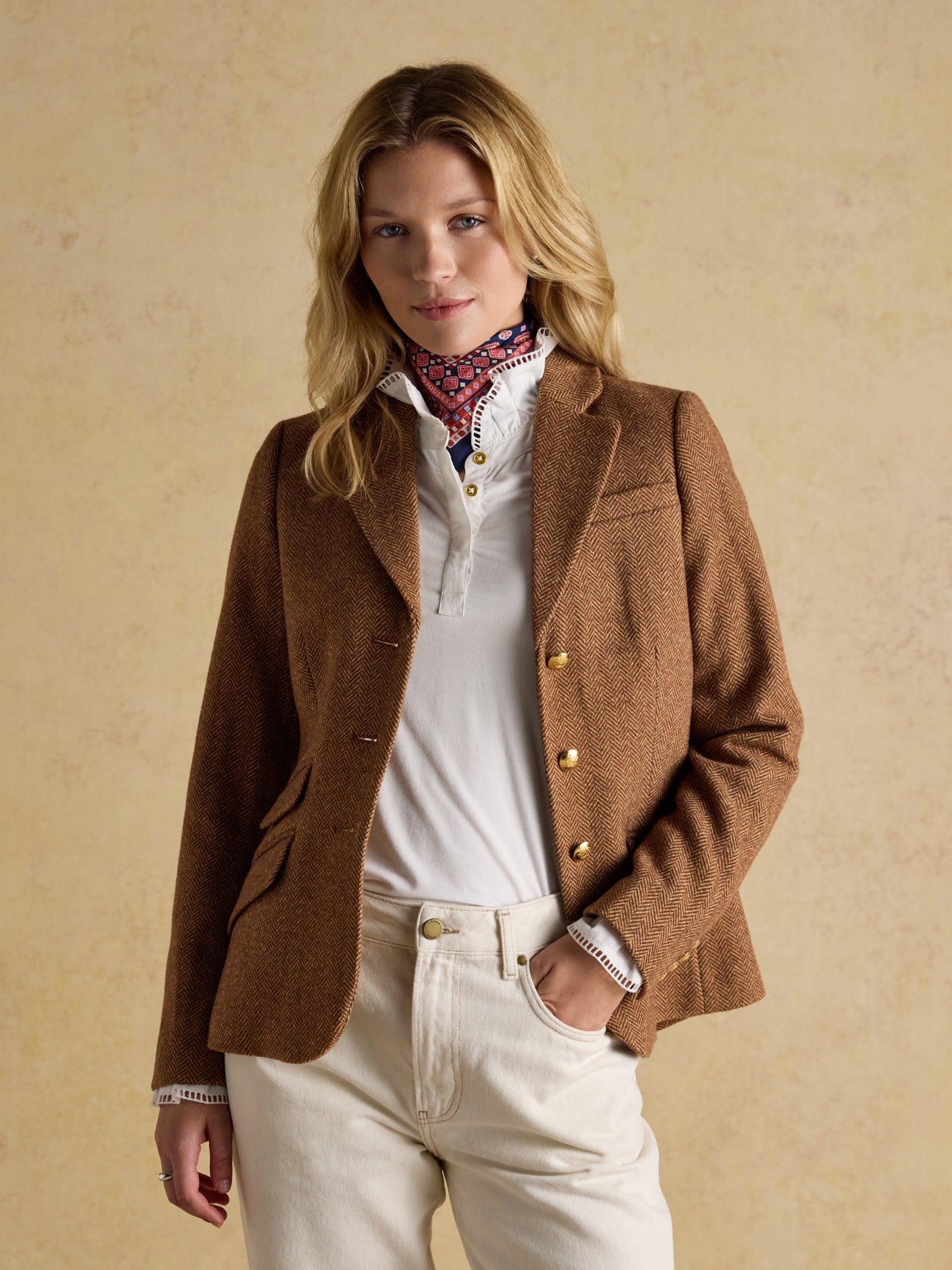 Joules Canterley Brown Herringbone Tweed Blazer