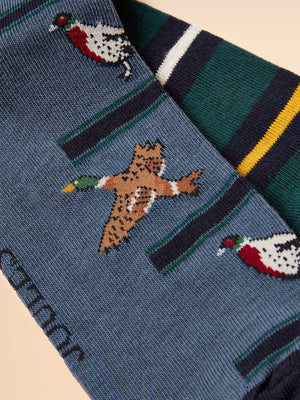 Joules Men's Kingsbury Navy Birds Socks 2 Pack