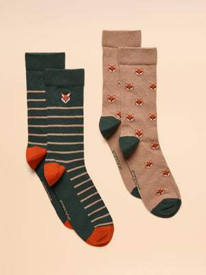 Joules Men's Kingsbury Tan & Navy Fox Socks 2 Pack