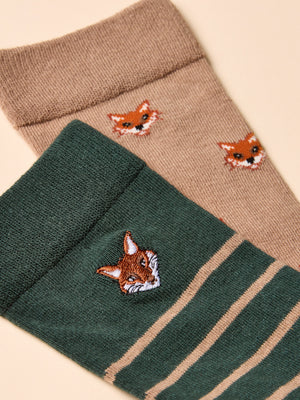 Joules Men's Kingsbury Tan & Navy Fox Socks 2 Pack