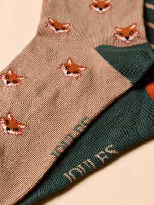 Joules Men's Kingsbury Tan & Navy Fox Socks 2 Pack