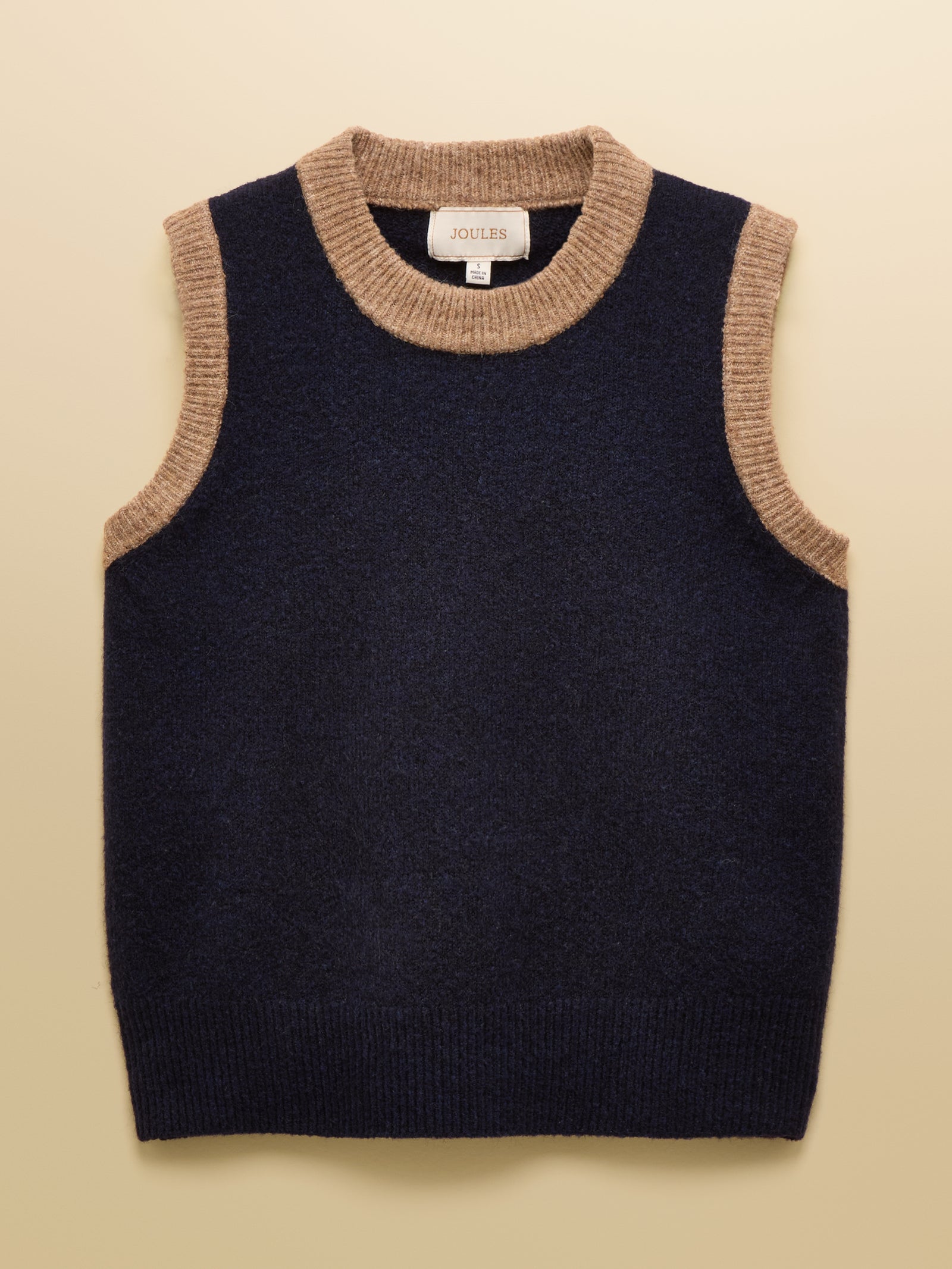 Joules Holly Navy/Camel Knitted Crew Neck Vest