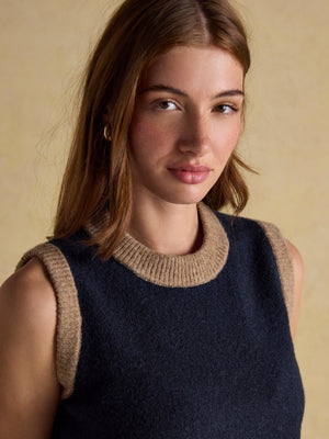 Joules Holly Navy/Camel Knitted Crew Neck Vest