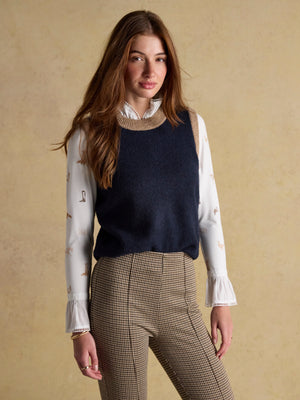 Joules Holly Navy/Camel Knitted Crew Neck Vest