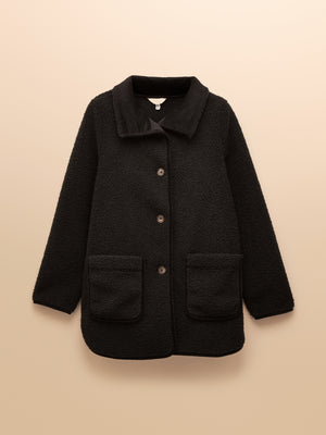 Joules Sadie Black Longline Fleece Jacket with Button Fastening