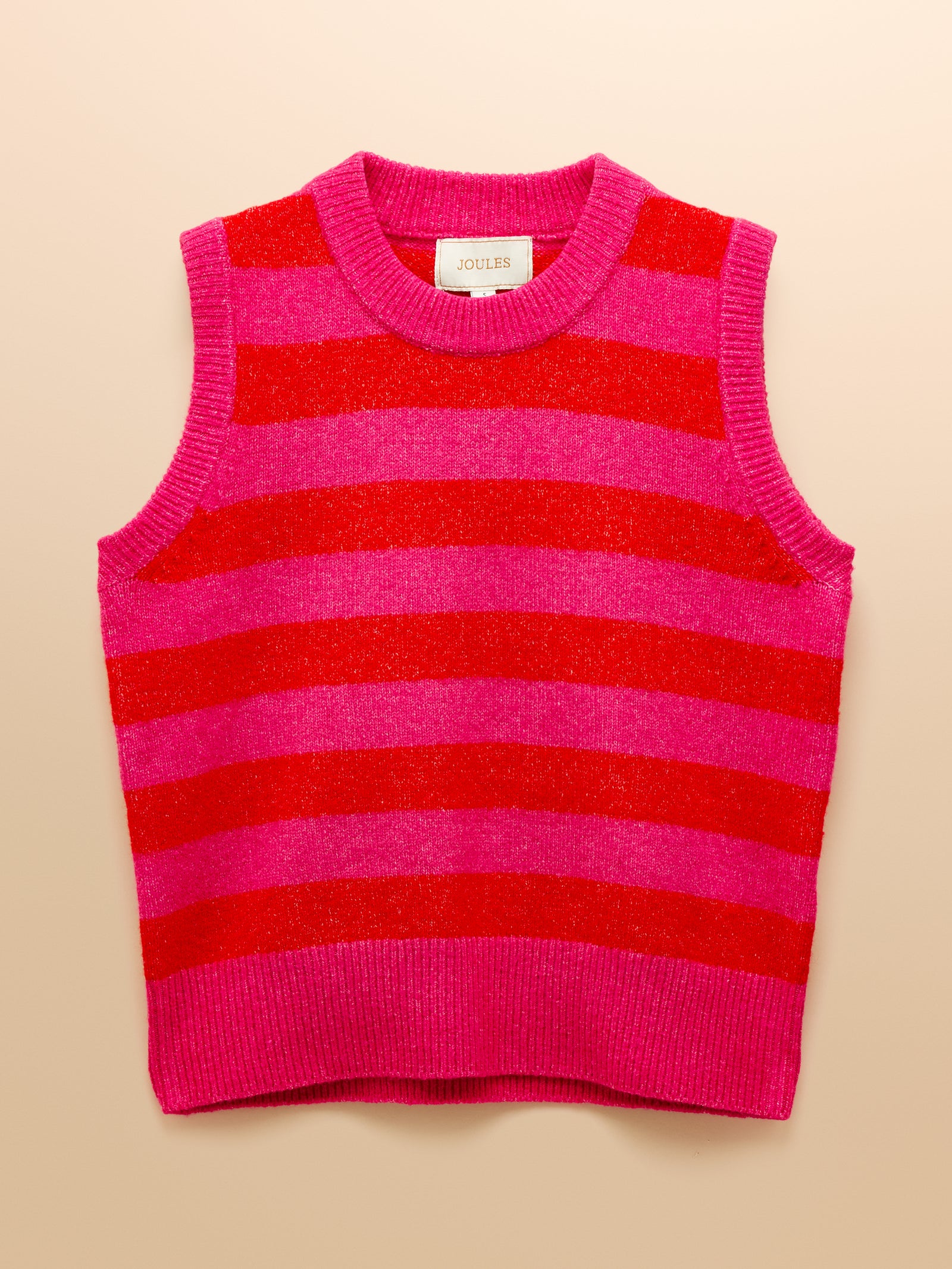 Joules Holly Pink & Red Stripe Knitted Crew Neck Vest