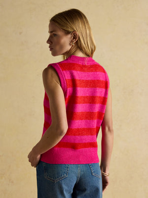 Joules Holly Pink & Red Stripe Knitted Crew Neck Vest